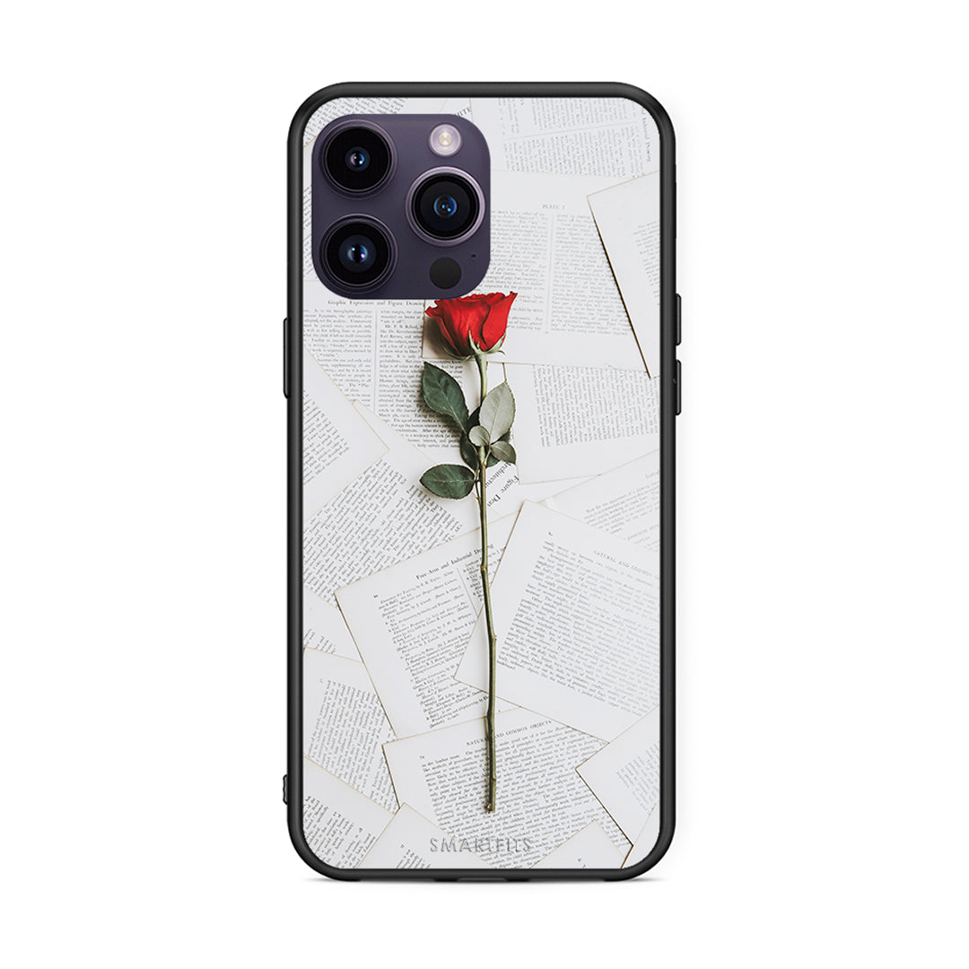 iPhone 14 Pro Red Rose θήκη από τη Smartfits με σχέδιο στο πίσω μέρος και μαύρο περίβλημα | Smartphone case with colorful back and black bezels by Smartfits