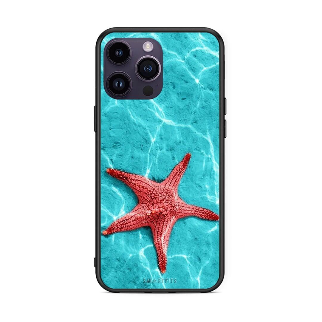 iPhone 14 Pro Red Starfish Θήκη από τη Smartfits με σχέδιο στο πίσω μέρος και μαύρο περίβλημα | Smartphone case with colorful back and black bezels by Smartfits