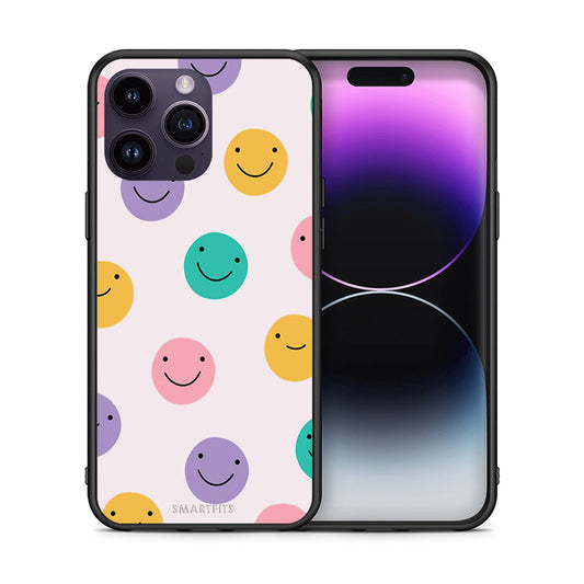 Θήκη iPhone 15 Pro Smiley Faces από τη Smartfits με σχέδιο στο πίσω μέρος και μαύρο περίβλημα | iPhone 15 Pro Smiley Faces case with colorful back and black bezels