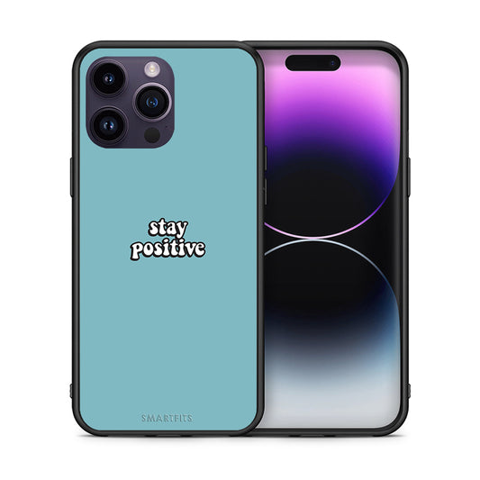 Θήκη iPhone 15 Pro Positive Text από τη Smartfits με σχέδιο στο πίσω μέρος και μαύρο περίβλημα | iPhone 15 Pro Positive Text case with colorful back and black bezels