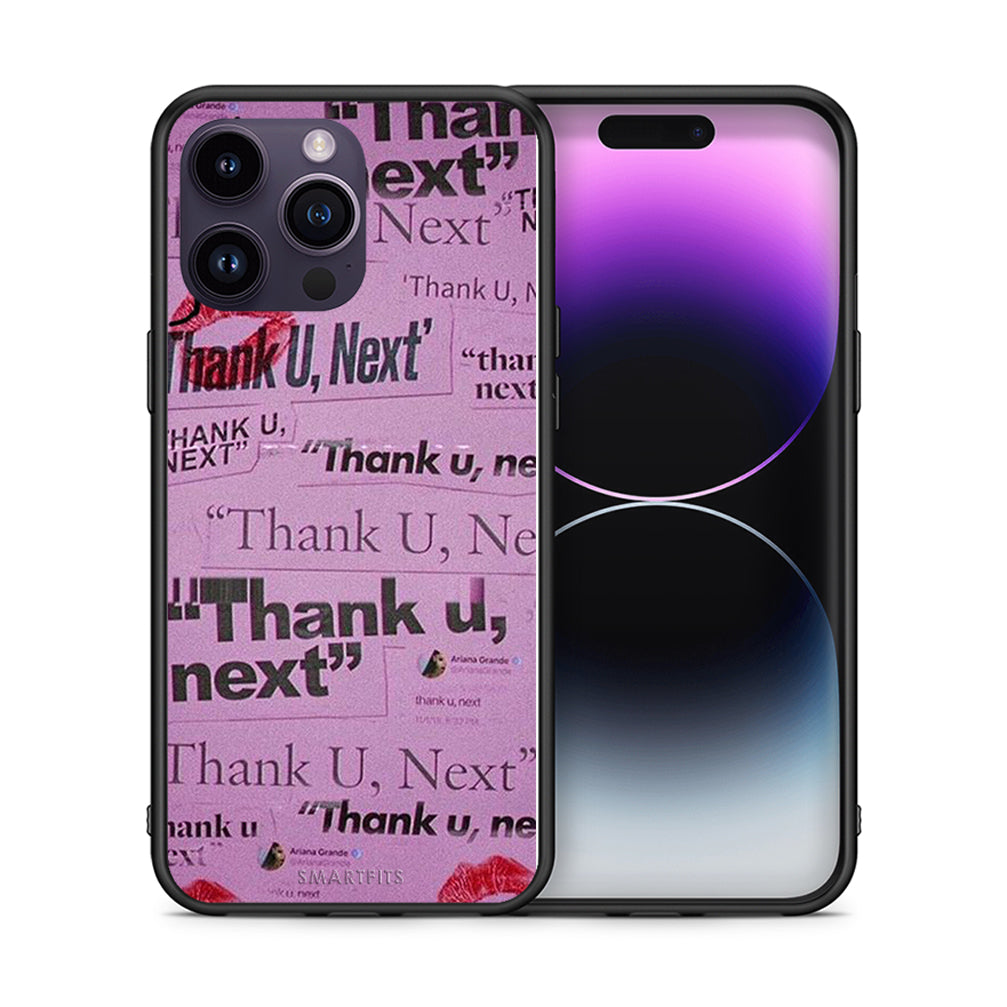 Θήκη Αγίου Βαλεντίνου iPhone 14 Pro Thank You Next από τη Smartfits με σχέδιο στο πίσω μέρος και μαύρο περίβλημα | iPhone 14 Pro Thank You Next case with colorful back and black bezels