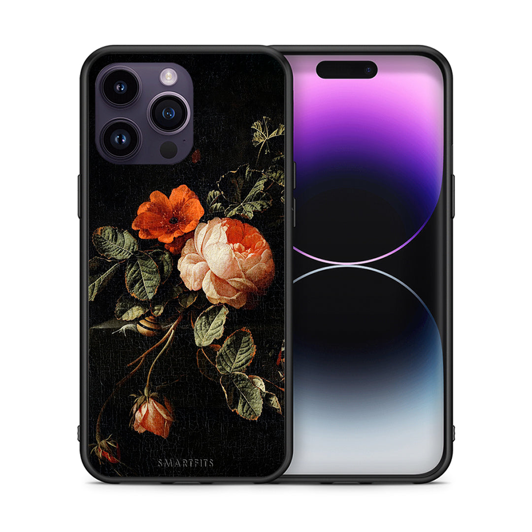 Θήκη iPhone 14 Pro Vintage Roses από τη Smartfits με σχέδιο στο πίσω μέρος και μαύρο περίβλημα | iPhone 14 Pro Vintage Roses case with colorful back and black bezels