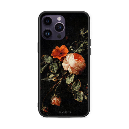 iPhone 14 Pro Vintage Roses θήκη από τη Smartfits με σχέδιο στο πίσω μέρος και μαύρο περίβλημα | Smartphone case with colorful back and black bezels by Smartfits