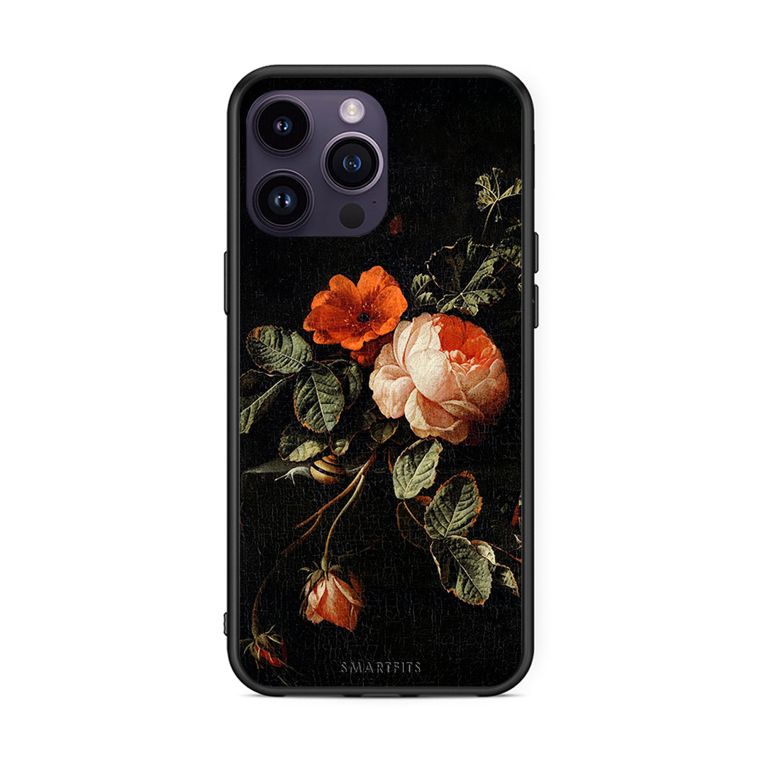 iPhone 14 Pro Vintage Roses θήκη από τη Smartfits με σχέδιο στο πίσω μέρος και μαύρο περίβλημα | Smartphone case with colorful back and black bezels by Smartfits