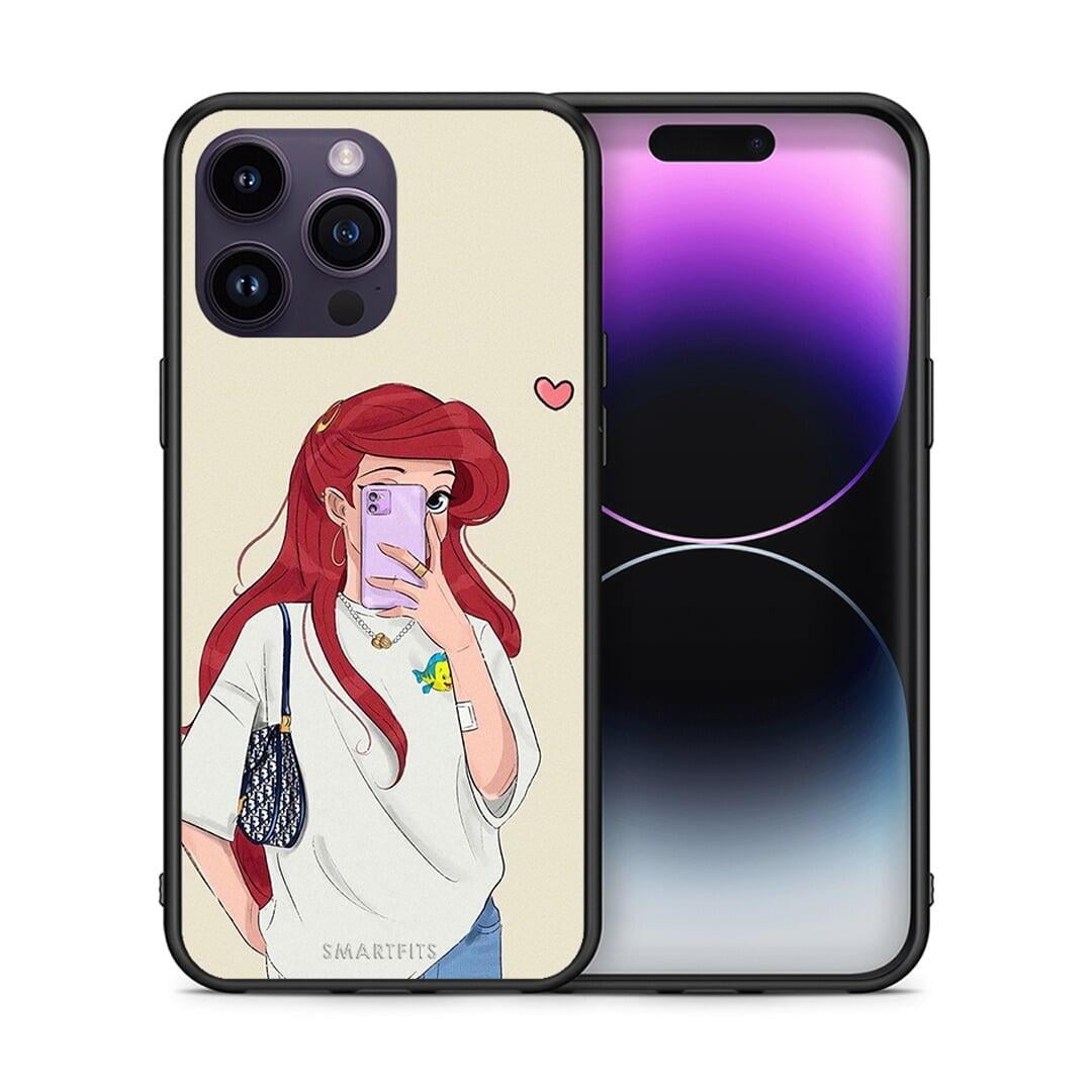 Θήκη iPhone 15 Pro Walking Mermaid από τη Smartfits με σχέδιο στο πίσω μέρος και μαύρο περίβλημα | iPhone 15 Pro Walking Mermaid case with colorful back and black bezels