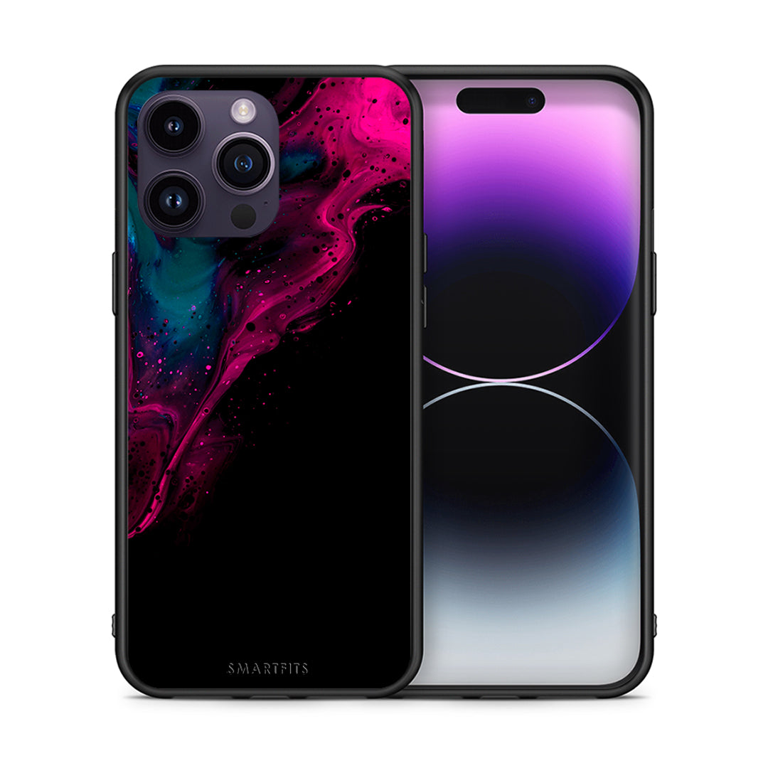 Θήκη iPhone 15 Pro Pink Black Watercolor από τη Smartfits με σχέδιο στο πίσω μέρος και μαύρο περίβλημα | iPhone 15 Pro Pink Black Watercolor case with colorful back and black bezels