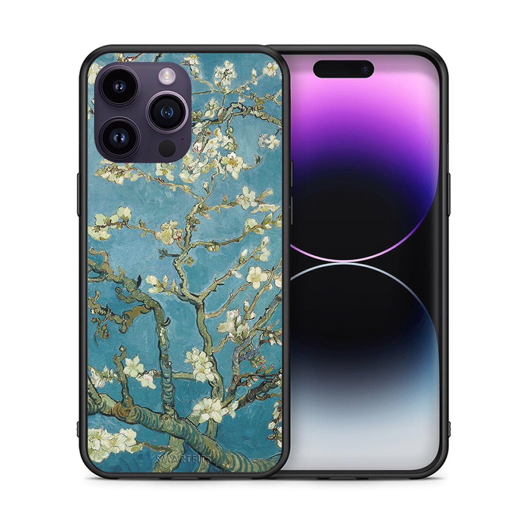 Θήκη iPhone 14 Pro White Blossoms από τη Smartfits με σχέδιο στο πίσω μέρος και μαύρο περίβλημα | iPhone 14 Pro White Blossoms case with colorful back and black bezels