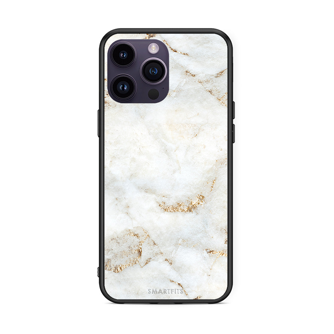 iPhone 15 Pro White Gold Marble θήκη από τη Smartfits με σχέδιο στο πίσω μέρος και μαύρο περίβλημα | Smartphone case with colorful back and black bezels by Smartfits