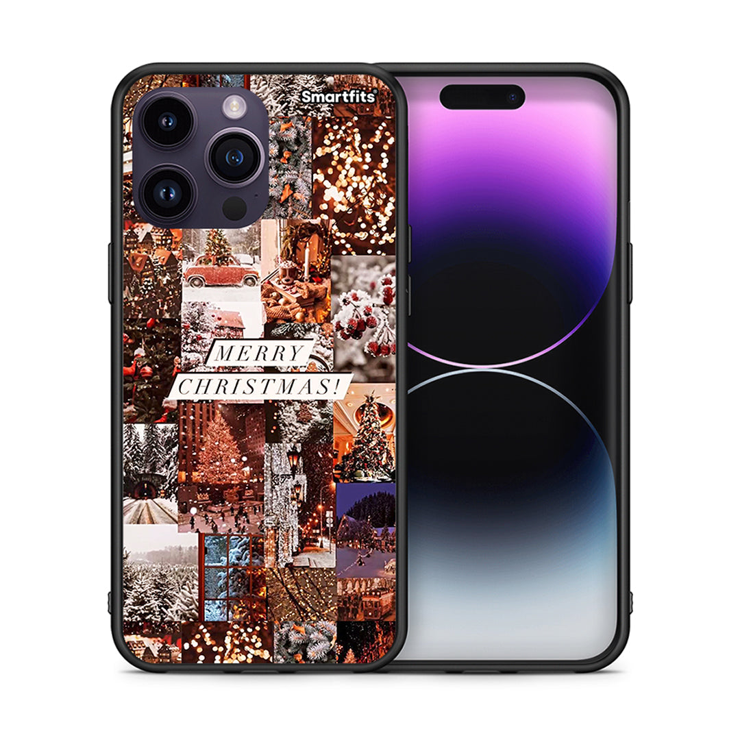 Θήκη iPhone 14 Pro Xmas Collage από τη Smartfits με σχέδιο στο πίσω μέρος και μαύρο περίβλημα | iPhone 14 Pro Xmas Collage case with colorful back and black bezels