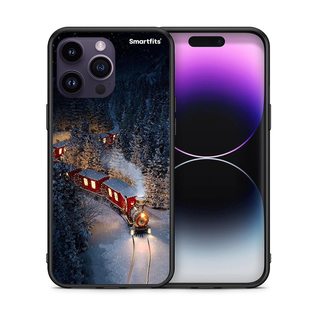 Θήκη iPhone 14 Pro Xmas Train από τη Smartfits με σχέδιο στο πίσω μέρος και μαύρο περίβλημα | iPhone 14 Pro Xmas Train case with colorful back and black bezels