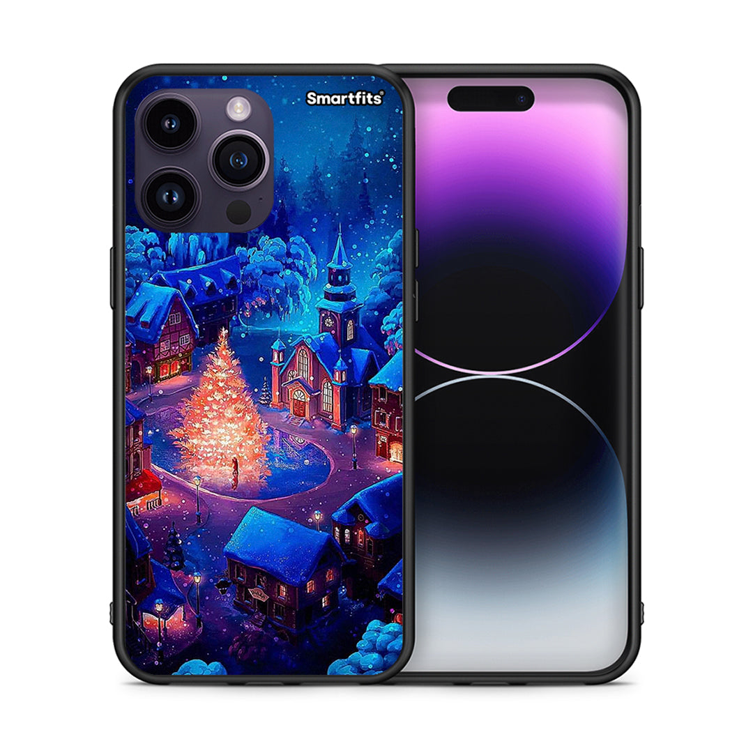 Θήκη iPhone 15 Pro Xmas Village από τη Smartfits με σχέδιο στο πίσω μέρος και μαύρο περίβλημα | iPhone 15 Pro Xmas Village case with colorful back and black bezels