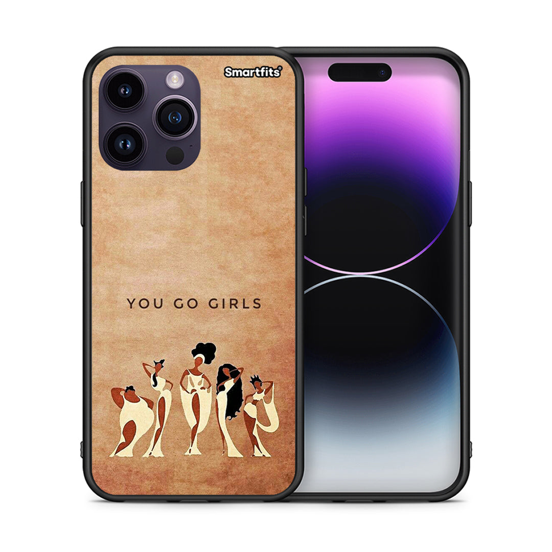 Θήκη iPhone 15 Pro You Go Girl από τη Smartfits με σχέδιο στο πίσω μέρος και μαύρο περίβλημα | iPhone 15 Pro You Go Girl case with colorful back and black bezels