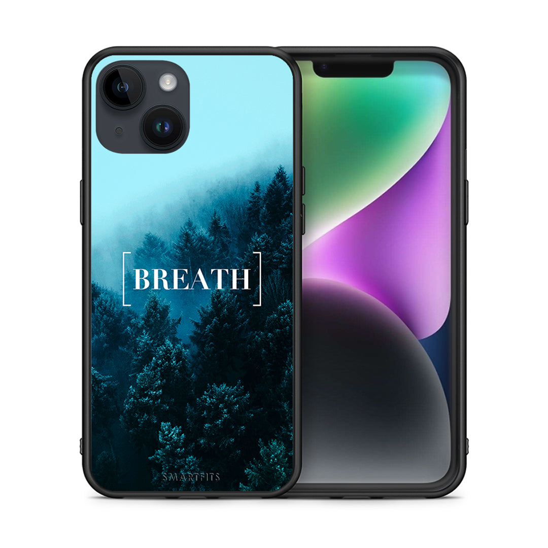 Θήκη iPhone 15 Breath Quote από τη Smartfits με σχέδιο στο πίσω μέρος και μαύρο περίβλημα | iPhone 15 Breath Quote case with colorful back and black bezels