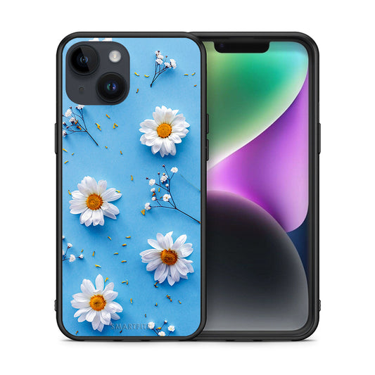 Θήκη iPhone 15 Real Daisies από τη Smartfits με σχέδιο στο πίσω μέρος και μαύρο περίβλημα | iPhone 15 Real Daisies case with colorful back and black bezels