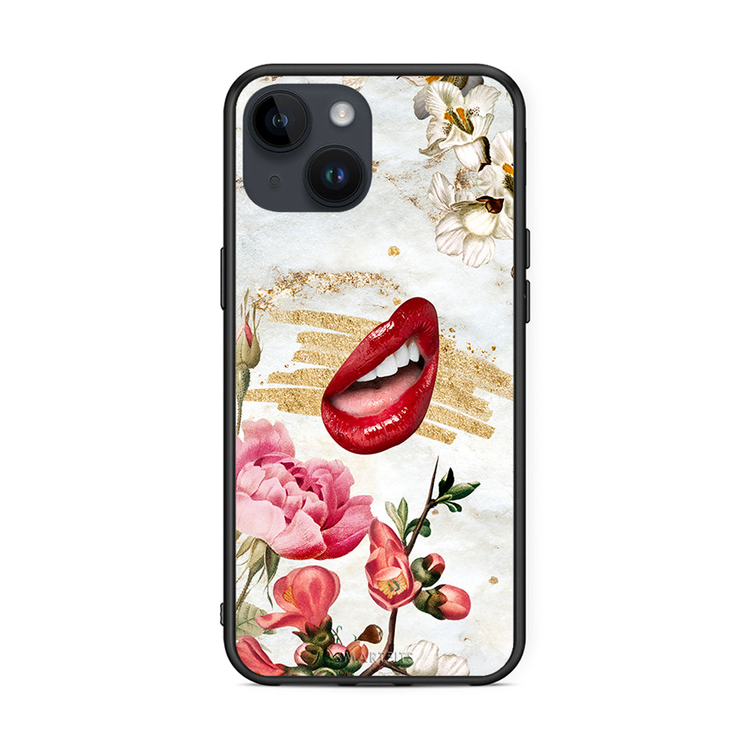 iPhone 15 Red Lips θήκη από τη Smartfits με σχέδιο στο πίσω μέρος και μαύρο περίβλημα | Smartphone case with colorful back and black bezels by Smartfits