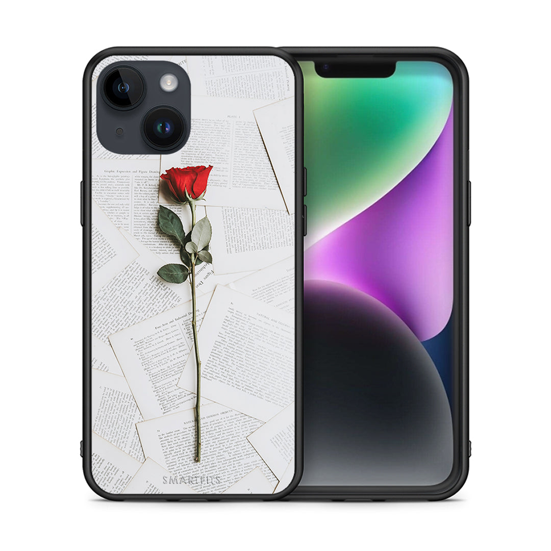 Θήκη iPhone 15 Red Rose από τη Smartfits με σχέδιο στο πίσω μέρος και μαύρο περίβλημα | iPhone 15 Red Rose case with colorful back and black bezels