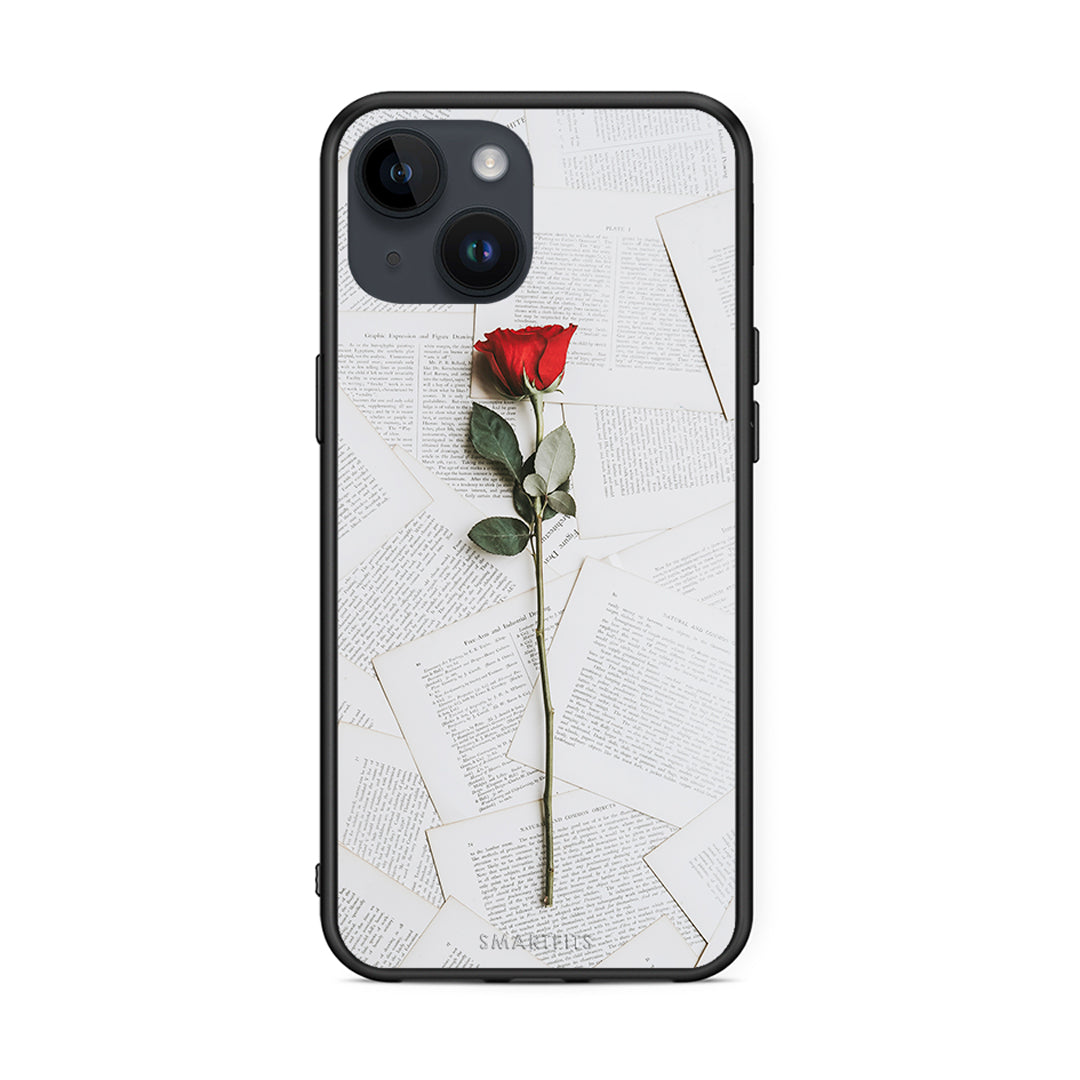 iPhone 15 Red Rose θήκη από τη Smartfits με σχέδιο στο πίσω μέρος και μαύρο περίβλημα | Smartphone case with colorful back and black bezels by Smartfits