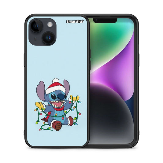 Θήκη iPhone 15 Santa Stich από τη Smartfits με σχέδιο στο πίσω μέρος και μαύρο περίβλημα | iPhone 15 Santa Stich case with colorful back and black bezels
