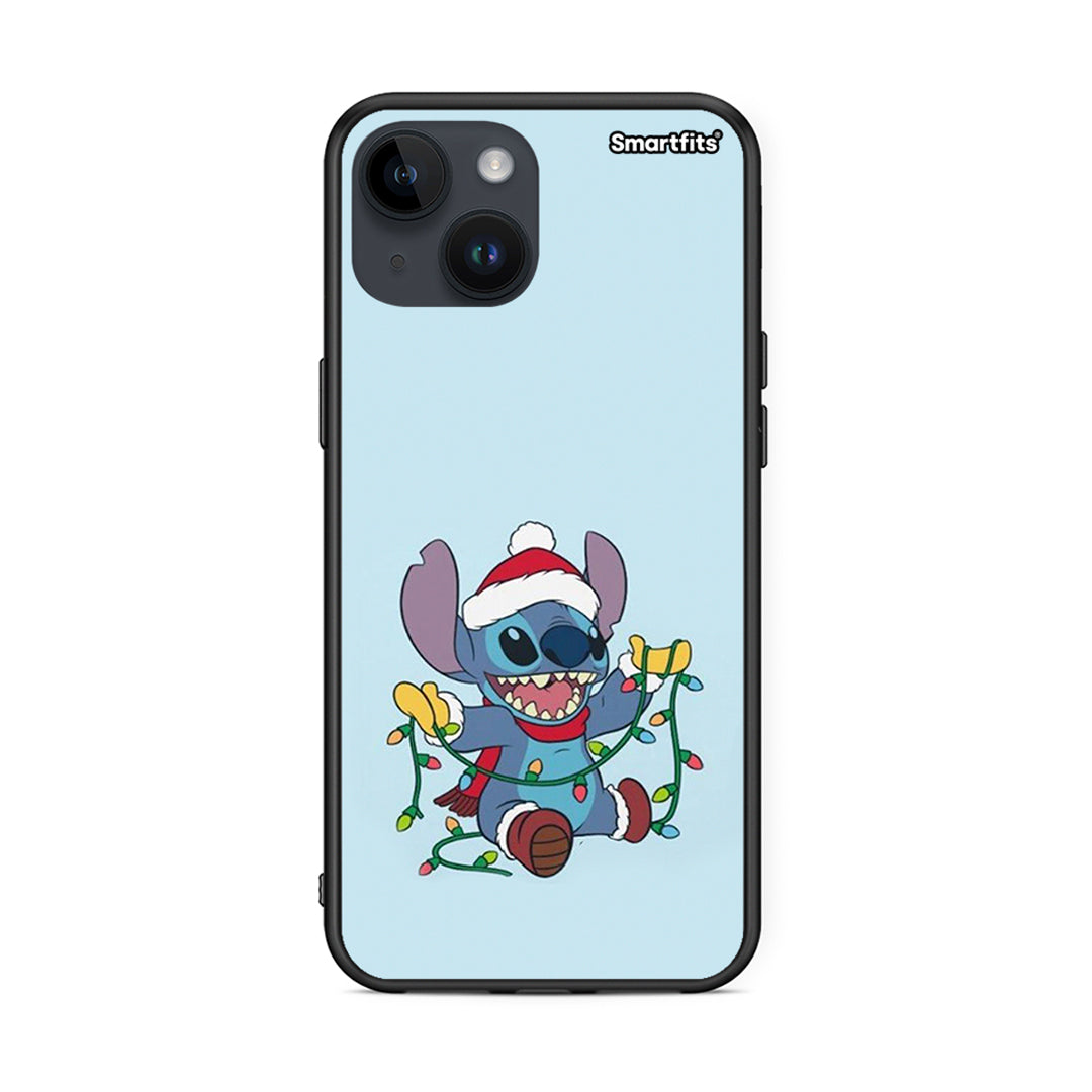 iPhone 15 Santa Stich θήκη από τη Smartfits με σχέδιο στο πίσω μέρος και μαύρο περίβλημα | Smartphone case with colorful back and black bezels by Smartfits