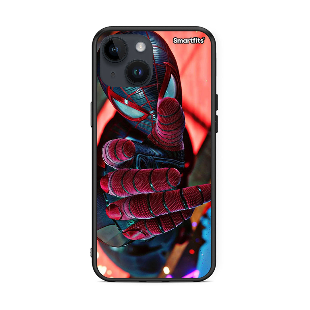 iPhone 15 Spider Hand Θήκη από τη Smartfits με σχέδιο στο πίσω μέρος και μαύρο περίβλημα | Smartphone case with colorful back and black bezels by Smartfits