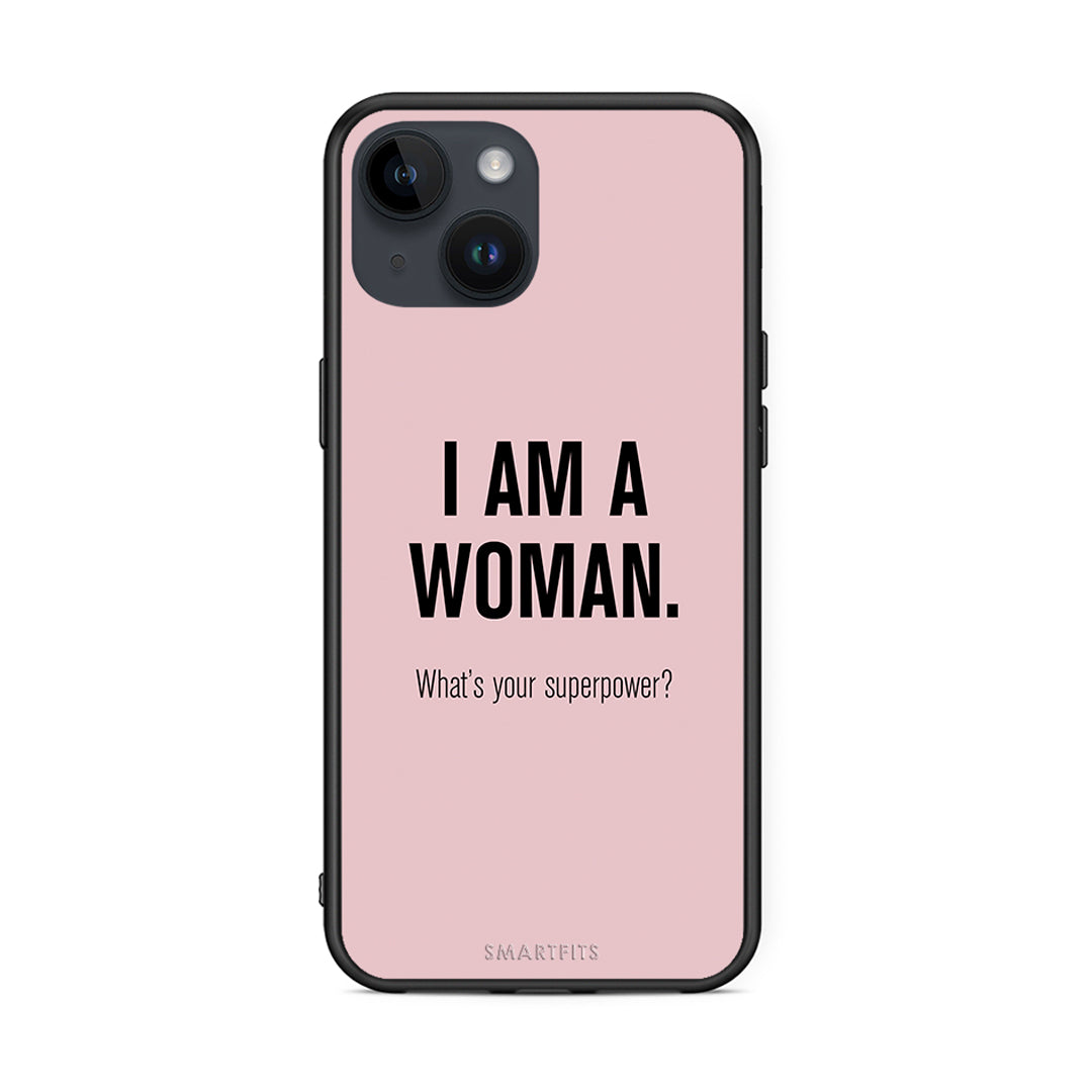 iPhone 15 Superpower Woman θήκη από τη Smartfits με σχέδιο στο πίσω μέρος και μαύρο περίβλημα | Smartphone case with colorful back and black bezels by Smartfits