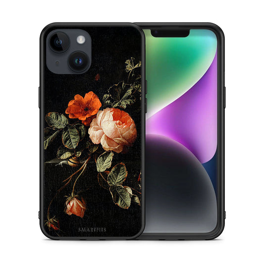 Θήκη iPhone 15 Vintage Roses από τη Smartfits με σχέδιο στο πίσω μέρος και μαύρο περίβλημα | iPhone 15 Vintage Roses case with colorful back and black bezels