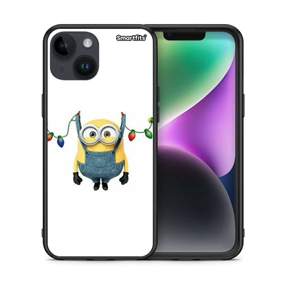 Θήκη iPhone 15 Xmas Minion Lights από τη Smartfits με σχέδιο στο πίσω μέρος και μαύρο περίβλημα | iPhone 15 Xmas Minion Lights case with colorful back and black bezels