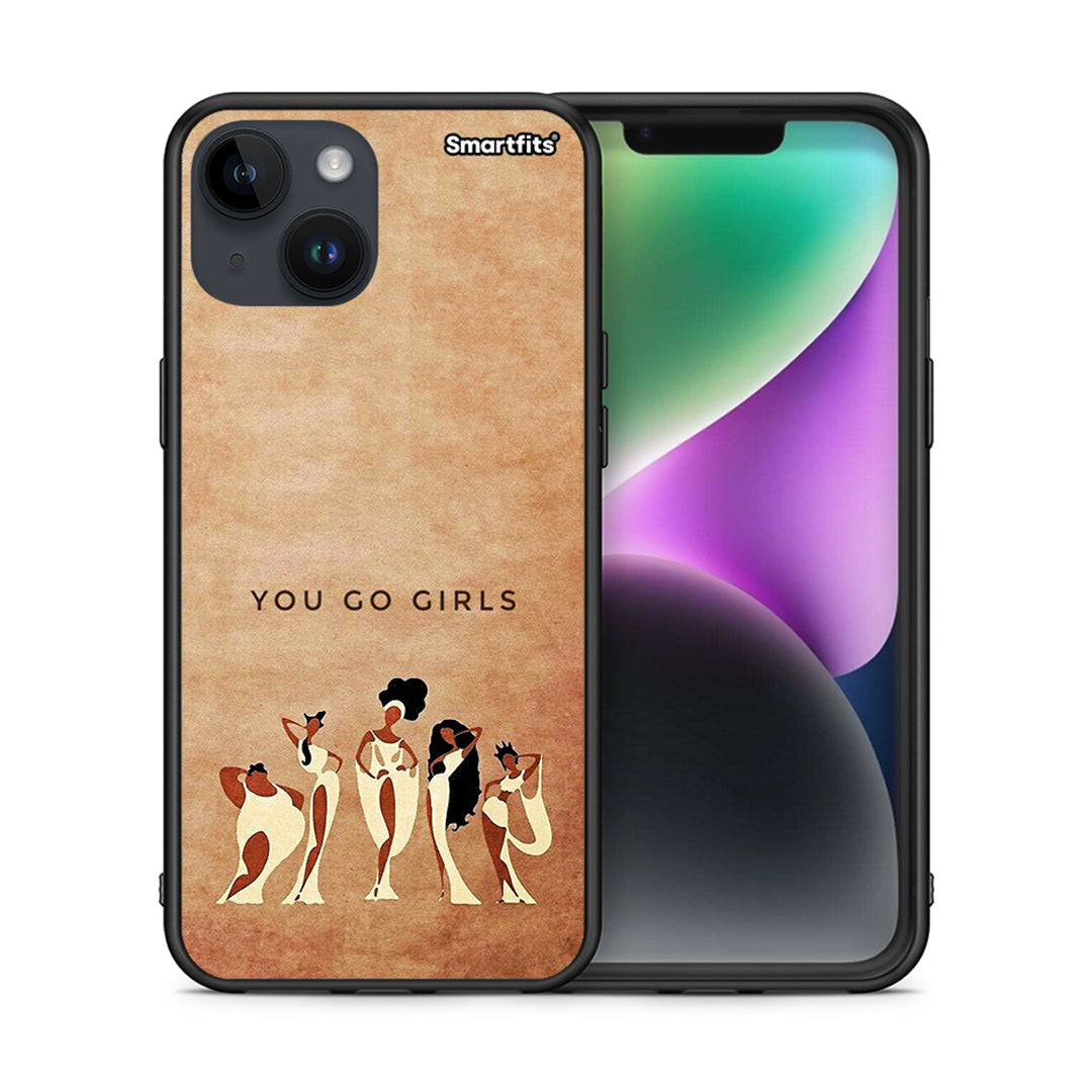 Θήκη iPhone 14 You Go Girl από τη Smartfits με σχέδιο στο πίσω μέρος και μαύρο περίβλημα | iPhone 14 You Go Girl case with colorful back and black bezels