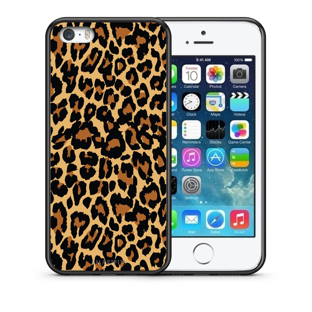 Θήκη iPhone 5/5s/SE Leopard Animal από τη Smartfits με σχέδιο στο πίσω μέρος και μαύρο περίβλημα | iPhone 5/5s/SE Leopard Animal case with colorful back and black bezels
