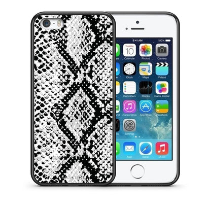 Θήκη iPhone 5/5s/SE White Snake Animal από τη Smartfits με σχέδιο στο πίσω μέρος και μαύρο περίβλημα | iPhone 5/5s/SE White Snake Animal case with colorful back and black bezels