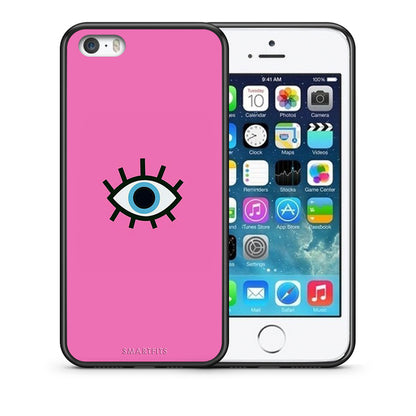 Θήκη iPhone 5/5s/SE Blue Eye Pink από τη Smartfits με σχέδιο στο πίσω μέρος και μαύρο περίβλημα | iPhone 5/5s/SE Blue Eye Pink case with colorful back and black bezels