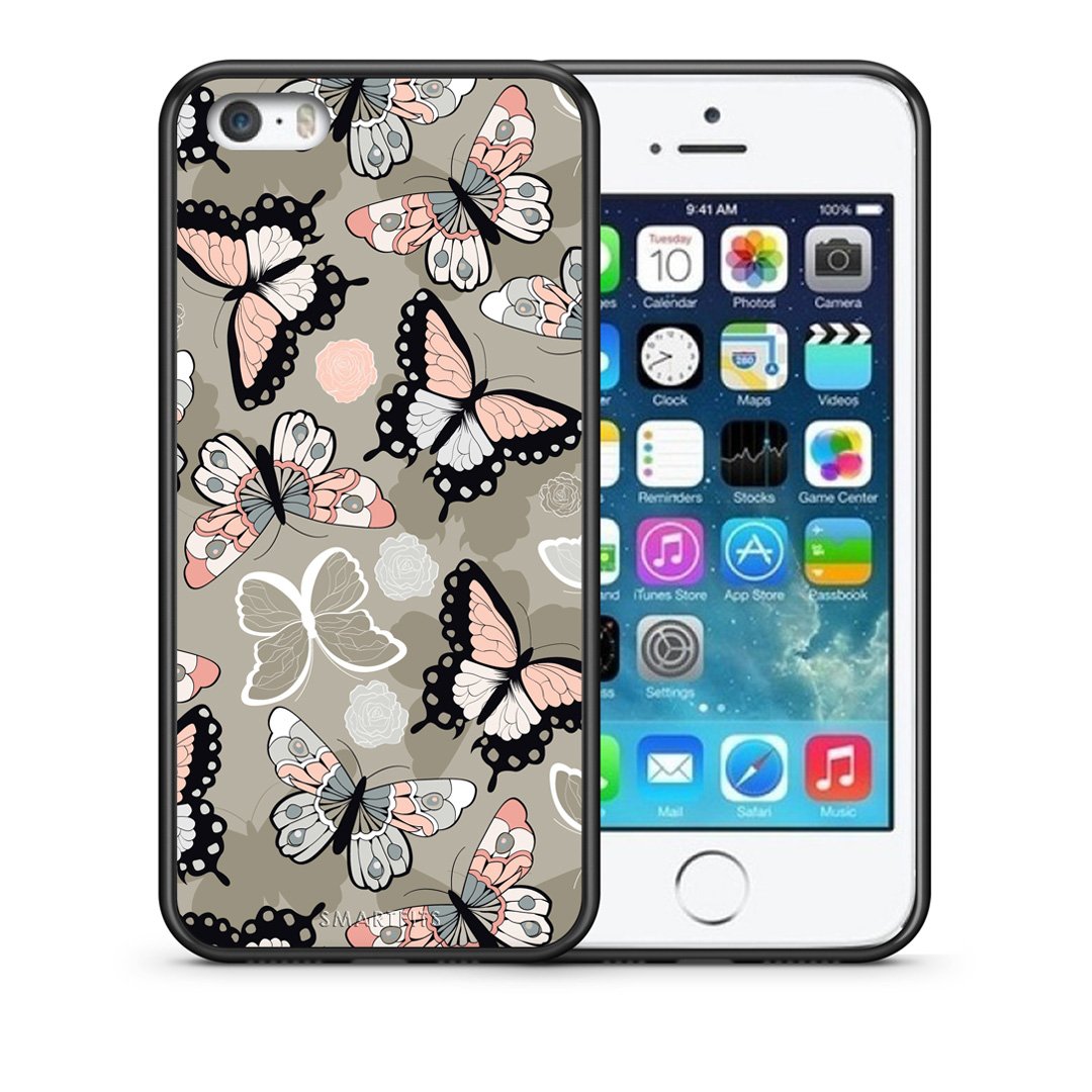 Θήκη iPhone 5/5s/SE Butterflies Boho από τη Smartfits με σχέδιο στο πίσω μέρος και μαύρο περίβλημα | iPhone 5/5s/SE Butterflies Boho case with colorful back and black bezels