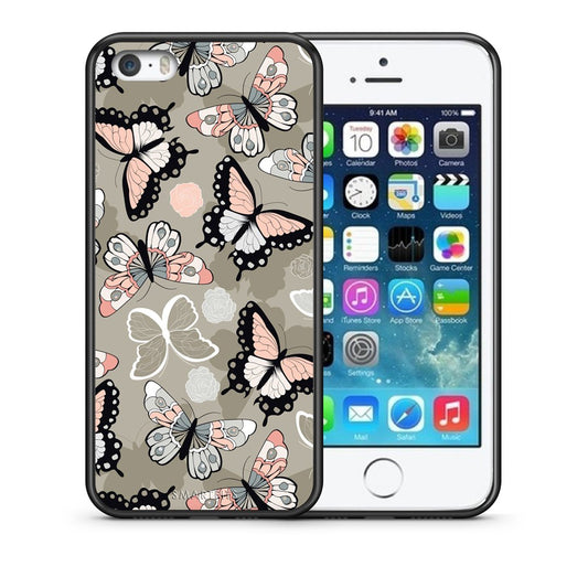 Θήκη iPhone 5/5s/SE Butterflies Boho από τη Smartfits με σχέδιο στο πίσω μέρος και μαύρο περίβλημα | iPhone 5/5s/SE Butterflies Boho case with colorful back and black bezels