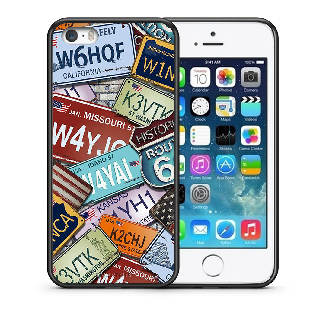 Θήκη iPhone 5/5s/SE Car Plates από τη Smartfits με σχέδιο στο πίσω μέρος και μαύρο περίβλημα | iPhone 5/5s/SE Car Plates case with colorful back and black bezels