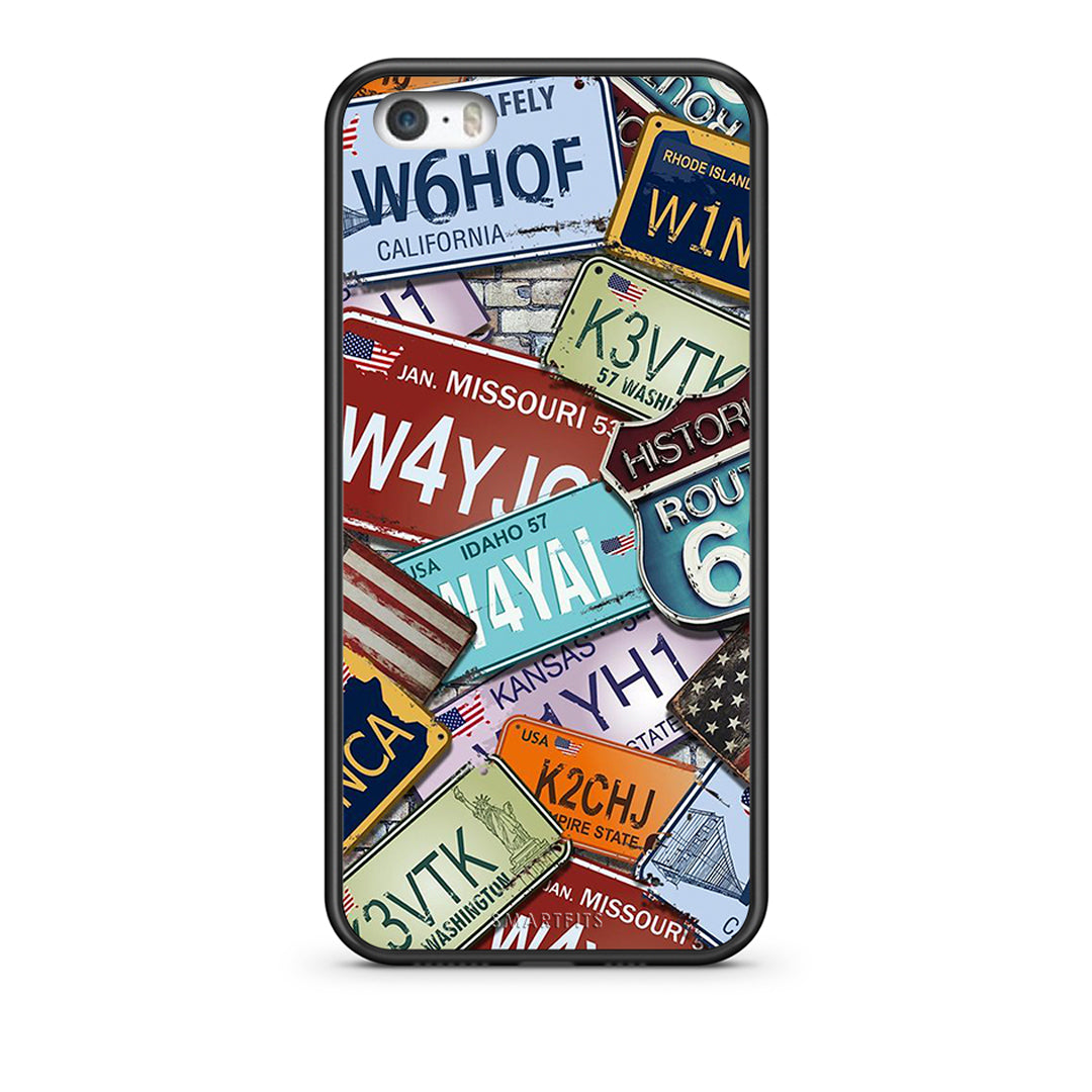 iPhone 5/5s/SE Car Plates θήκη από τη Smartfits με σχέδιο στο πίσω μέρος και μαύρο περίβλημα | Smartphone case with colorful back and black bezels by Smartfits