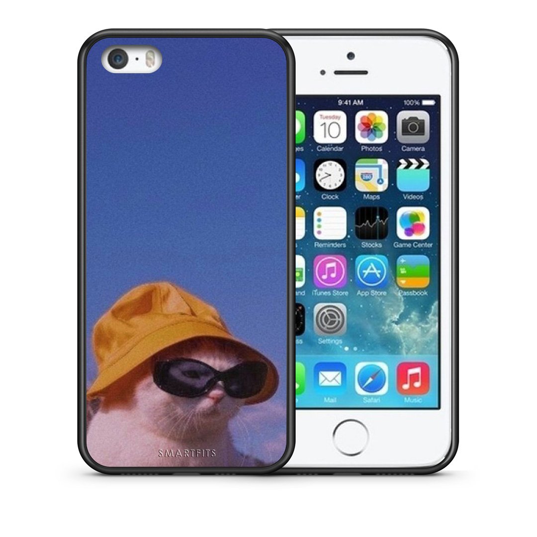 Θήκη iPhone 5/5s/SE Cat Diva από τη Smartfits με σχέδιο στο πίσω μέρος και μαύρο περίβλημα | iPhone 5/5s/SE Cat Diva case with colorful back and black bezels