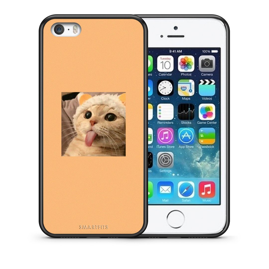 Θήκη iPhone 5/5s/SE Cat Tongue από τη Smartfits με σχέδιο στο πίσω μέρος και μαύρο περίβλημα | iPhone 5/5s/SE Cat Tongue case with colorful back and black bezels