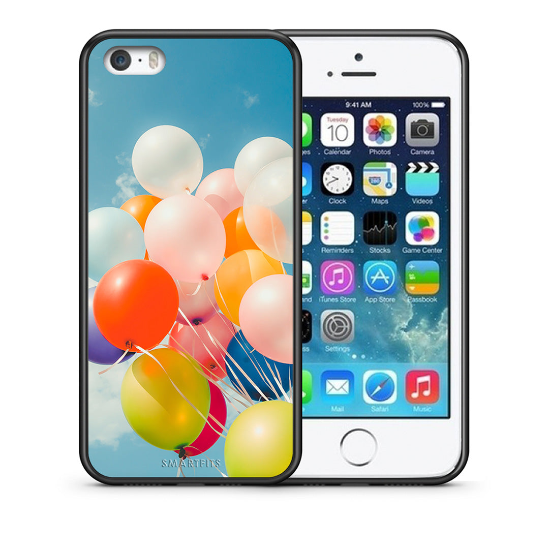 Θήκη iPhone 5/5s/SE Colorful Balloons από τη Smartfits με σχέδιο στο πίσω μέρος και μαύρο περίβλημα | iPhone 5/5s/SE Colorful Balloons case with colorful back and black bezels