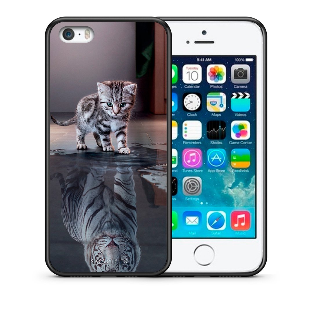 Θήκη iPhone 5/5s/SE Tiger Cute από τη Smartfits με σχέδιο στο πίσω μέρος και μαύρο περίβλημα | iPhone 5/5s/SE Tiger Cute case with colorful back and black bezels
