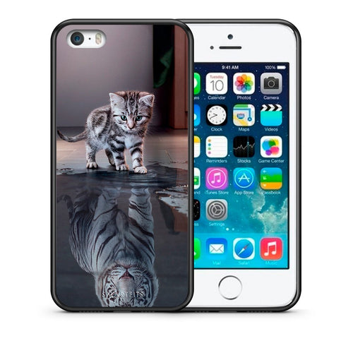 Θήκη iPhone 5/5s/SE Tiger Cute από τη Smartfits με σχέδιο στο πίσω μέρος και μαύρο περίβλημα | iPhone 5/5s/SE Tiger Cute case with colorful back and black bezels