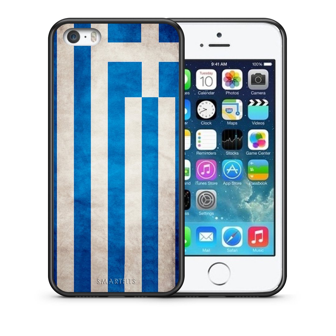 Θήκη iPhone 5/5s/SE Greek Flag από τη Smartfits με σχέδιο στο πίσω μέρος και μαύρο περίβλημα | iPhone 5/5s/SE Greek Flag case with colorful back and black bezels
