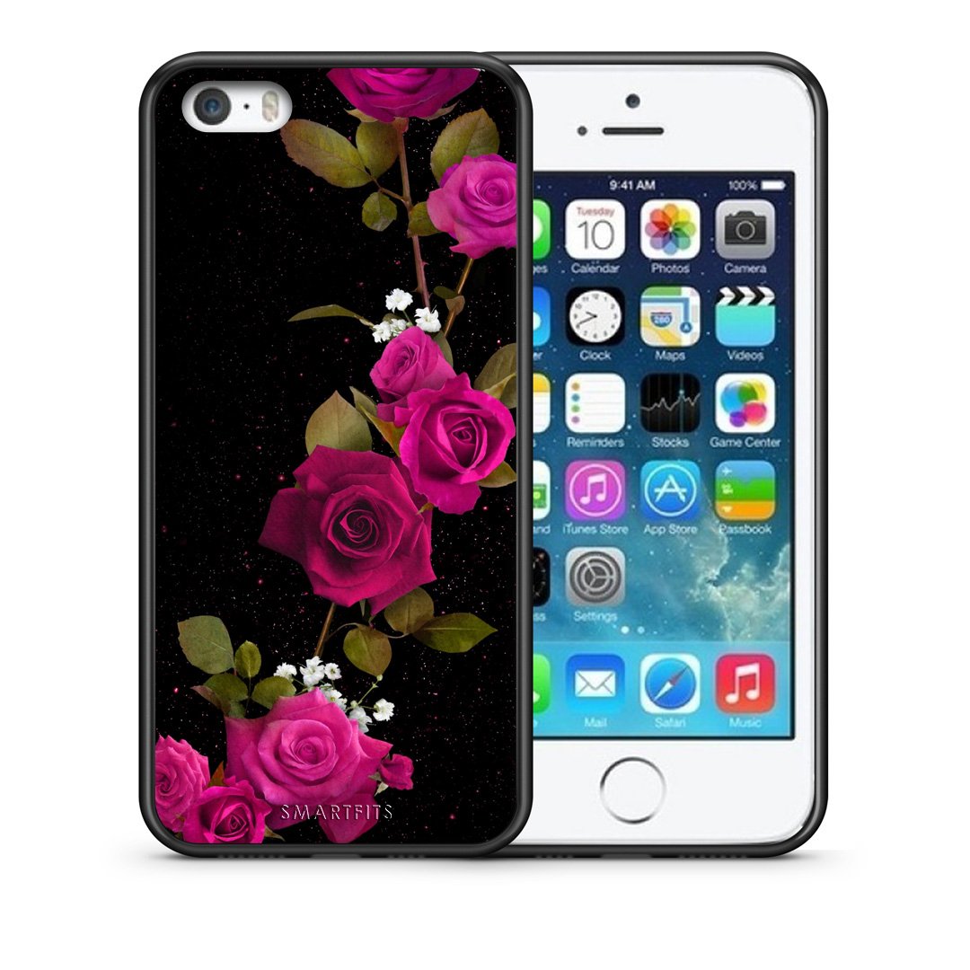 Θήκη iPhone 5/5s/SE Red Roses Flower από τη Smartfits με σχέδιο στο πίσω μέρος και μαύρο περίβλημα | iPhone 5/5s/SE Red Roses Flower case with colorful back and black bezels