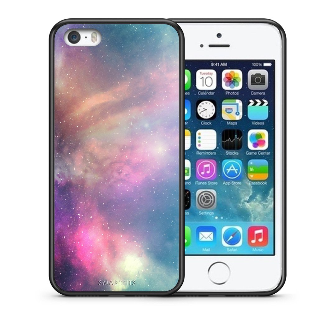 Θήκη iPhone 5/5s/SE Rainbow Galaxy από τη Smartfits με σχέδιο στο πίσω μέρος και μαύρο περίβλημα | iPhone 5/5s/SE Rainbow Galaxy case with colorful back and black bezels