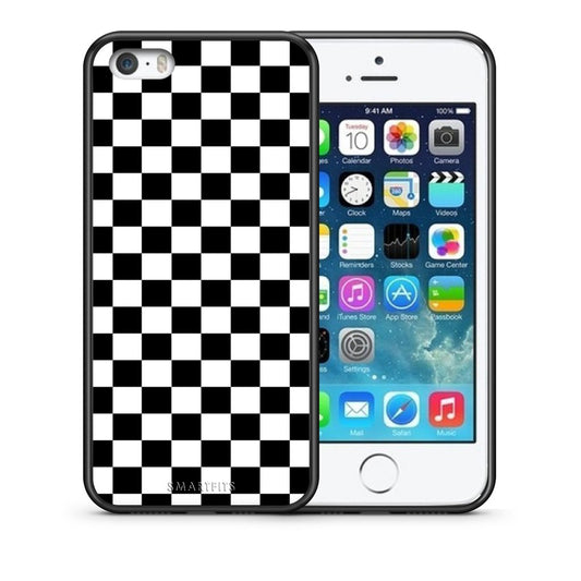 Θήκη iPhone 5/5s/SE Squares Geometric από τη Smartfits με σχέδιο στο πίσω μέρος και μαύρο περίβλημα | iPhone 5/5s/SE Squares Geometric case with colorful back and black bezels