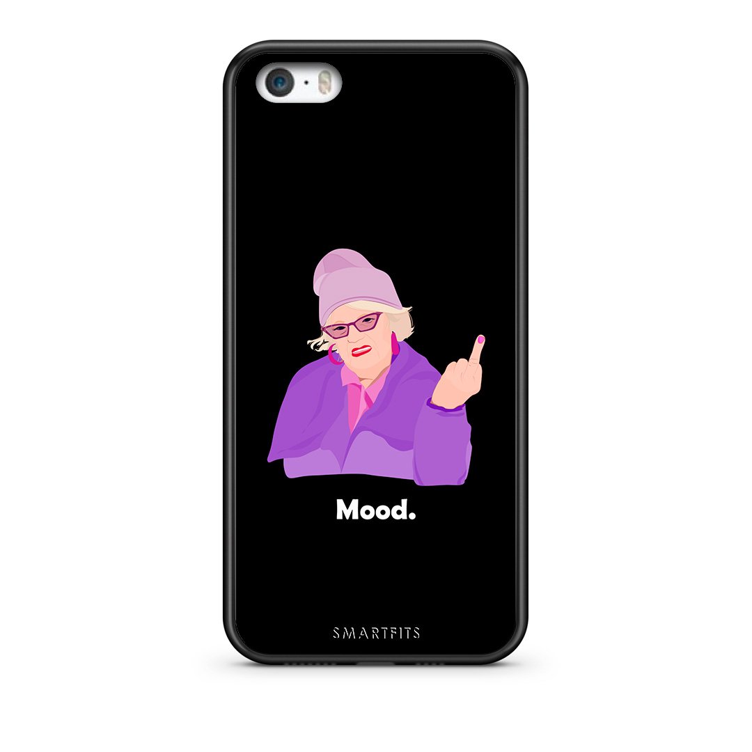 iPhone 5/5s/SE Grandma Mood Black θήκη από τη Smartfits με σχέδιο στο πίσω μέρος και μαύρο περίβλημα | Smartphone case with colorful back and black bezels by Smartfits