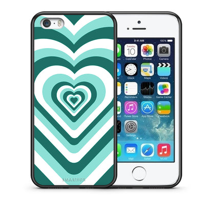 Θήκη iPhone 5/5s/SE Green Hearts από τη Smartfits με σχέδιο στο πίσω μέρος και μαύρο περίβλημα | iPhone 5/5s/SE Green Hearts case with colorful back and black bezels