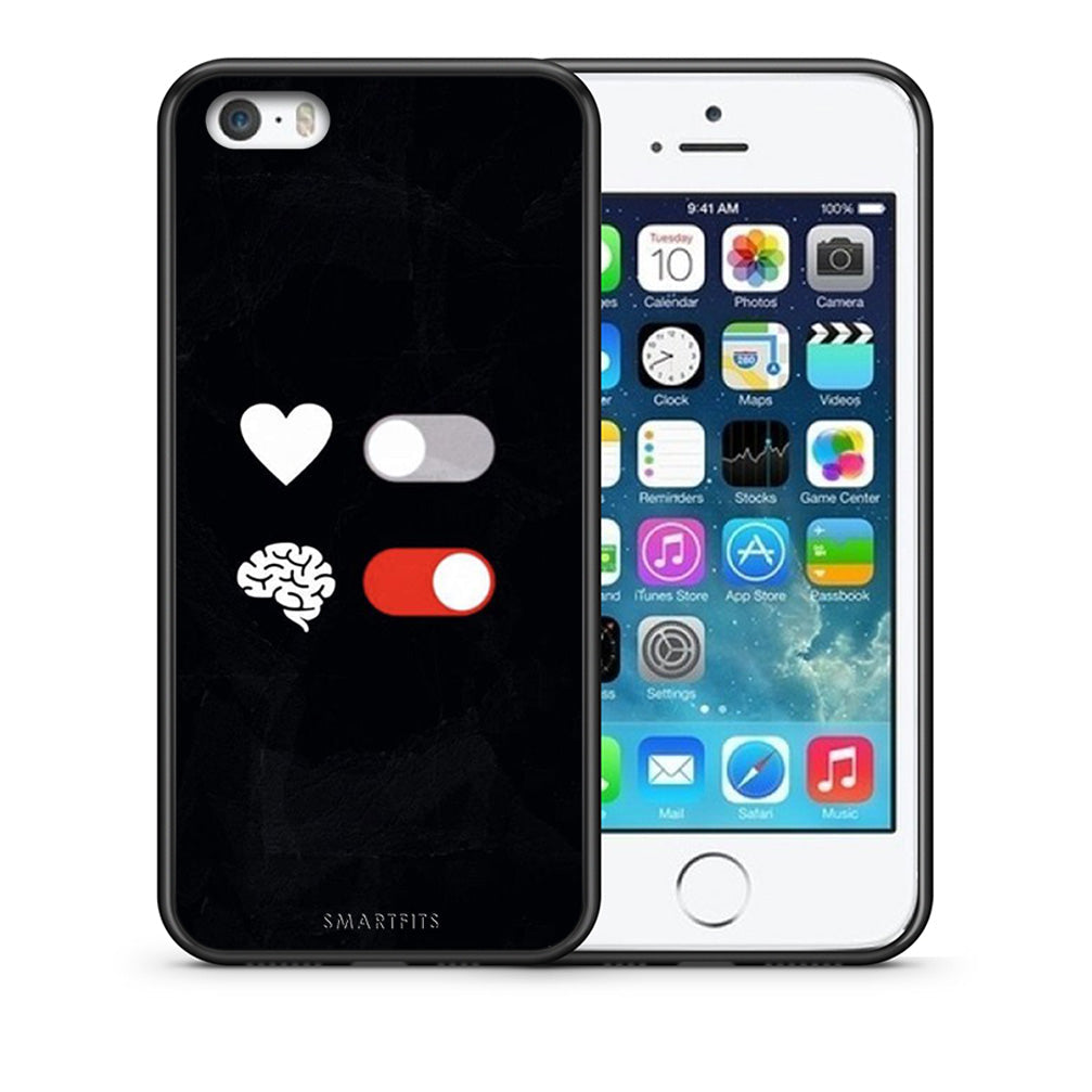Θήκη Αγίου Βαλεντίνου iPhone 5 / 5s / SE Heart Vs Brain από τη Smartfits με σχέδιο στο πίσω μέρος και μαύρο περίβλημα | iPhone 5 / 5s / SE Heart Vs Brain case with colorful back and black bezels