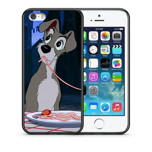 Θήκη Αγίου Βαλεντίνου iPhone 5 / 5s / SE Lady And Tramp 1 από τη Smartfits με σχέδιο στο πίσω μέρος και μαύρο περίβλημα | iPhone 5 / 5s / SE Lady And Tramp 1 case with colorful back and black bezels