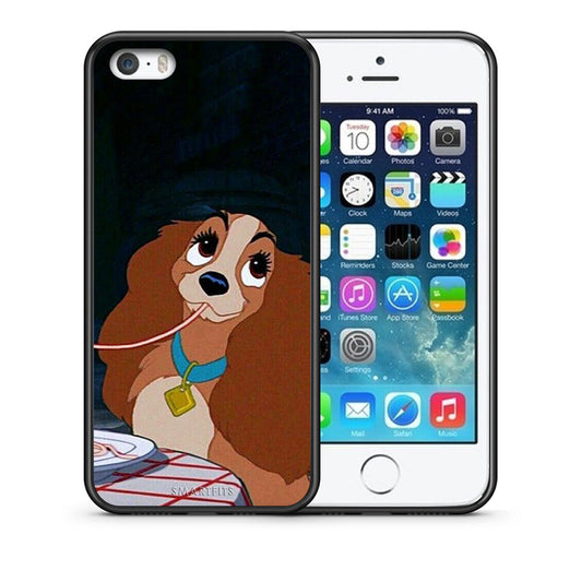 Θήκη Αγίου Βαλεντίνου iPhone 5 / 5s / SE Lady And Tramp 2 από τη Smartfits με σχέδιο στο πίσω μέρος και μαύρο περίβλημα | iPhone 5 / 5s / SE Lady And Tramp 2 case with colorful back and black bezels