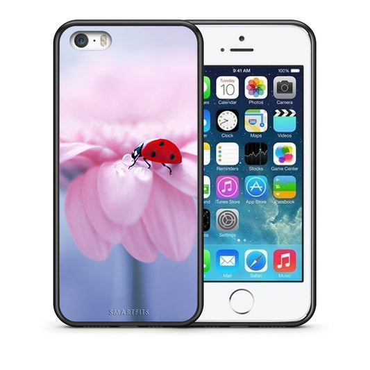Θήκη iPhone 5/5s/SE Ladybug Flower από τη Smartfits με σχέδιο στο πίσω μέρος και μαύρο περίβλημα | iPhone 5/5s/SE Ladybug Flower case with colorful back and black bezels